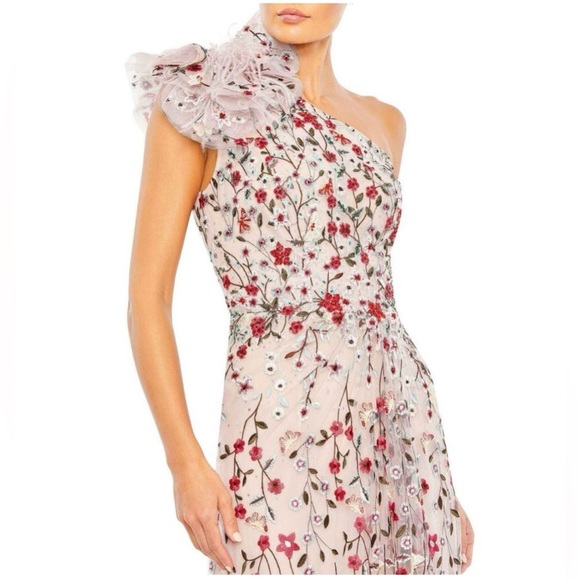 Mac Duggal Embellished Ruffled One Shoulder A Line Gown Rose Multi 8 - Picture 3 of 9